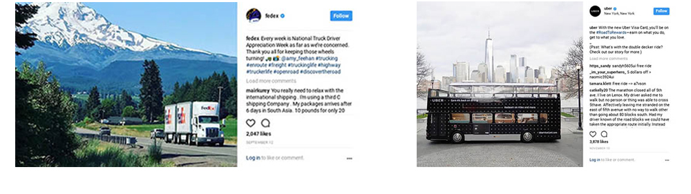 uber and fedex instagram screenshots