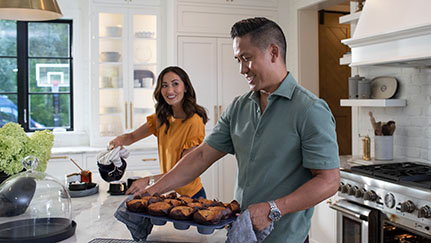 Couple cooking in the kitchen.