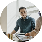 two people meeting in a conference room