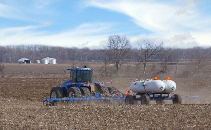 Tractor and NH3 tank on a farm